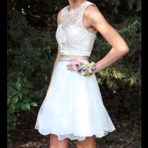 White and Gold Two Piece Homecoming/Prom Dress